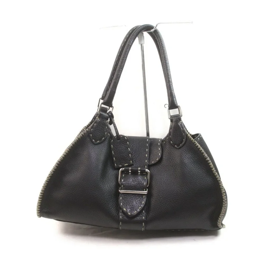 Auth Fendi Shoulder Bag Black Leather #19673F12 - Picture 1 of 9